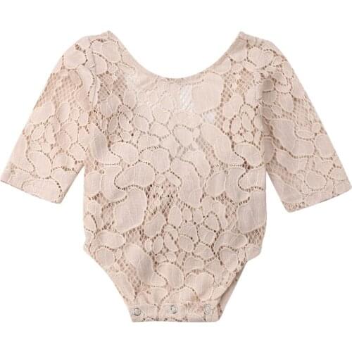Cute Newborn Baby Girl Long Sleeve Back Bowknot Lace Romper Jumpsuit Playsuit Outfits Summer Clothes