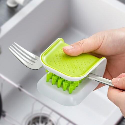 U-shape Double Sided Kitchen Cleaning Brush Soft Brush Dense Bristles Brush Knife Blade Cutlery Tableware with Comfortable Grip