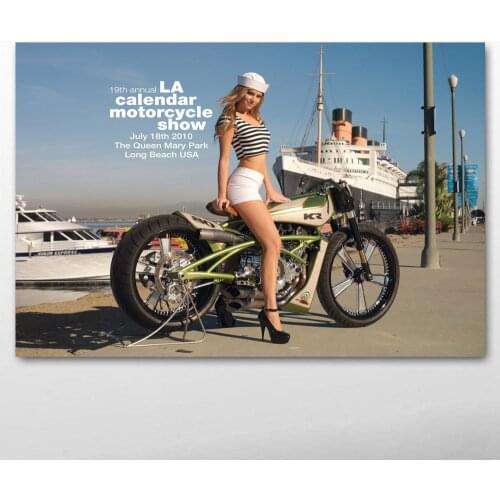 Hot Girl Model with Vintage Motorcycle Boat Wall Art Posters and Prints Canvas Painting For Living Room Decor
