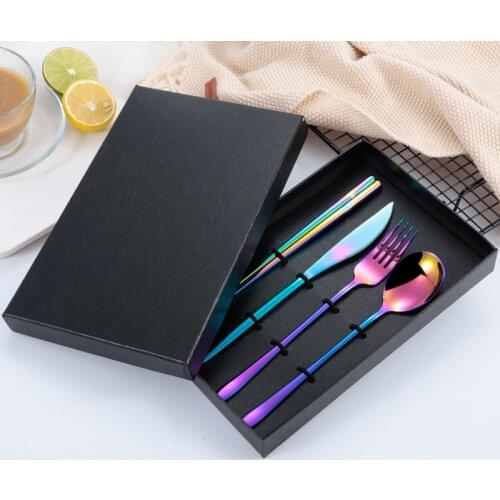 Stainless Steel Korean Long Knife and Fork Spoon Suit Four Pieces of Hotel Gift Tableware