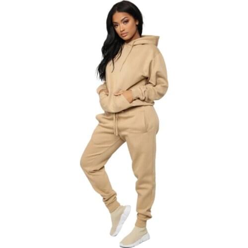 Echoine Winter Thick Warm Hooded Tops and Pants Two Piece Set Tracksuit Women Hoodies Jogging Suits Femme Sweatshirt Solid Set