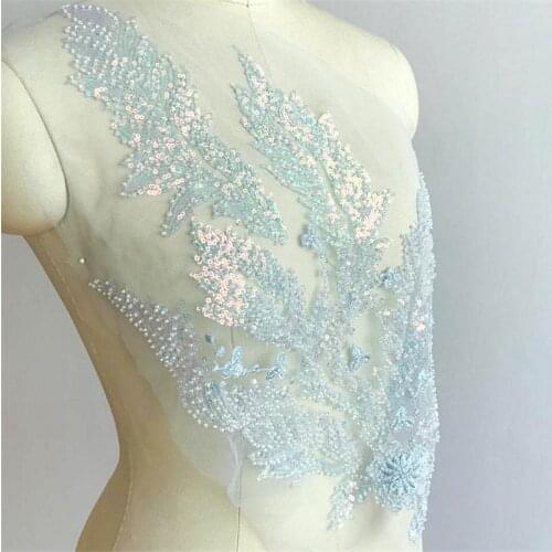 1Pc Heavy hand-embroidered sequins lace flowers full beaded applique wedding dress handmade diy decorative celebrity wind 34X50
