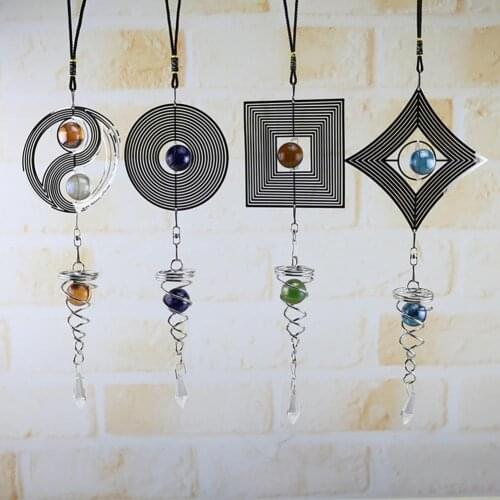 Square Rhombus Rotating Metal Spiral Tail Ball Wind Chime Pendant Home Decor