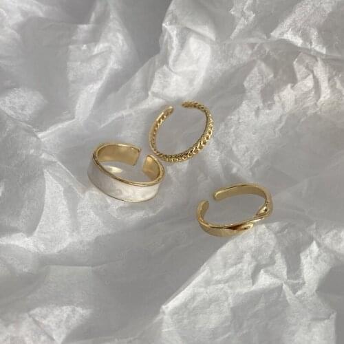 Minimalist White Enamel Rings Set for Women Girls Gold Color Copper Chain Twisted Wide Charm Rings French Elegant Jewelry Gift