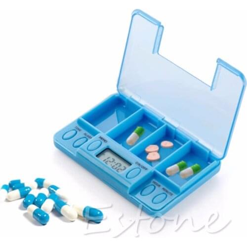 New 4 Grids Multi-Alarm 8 Times Timer Medicine Box Storage Case Pills Reminder