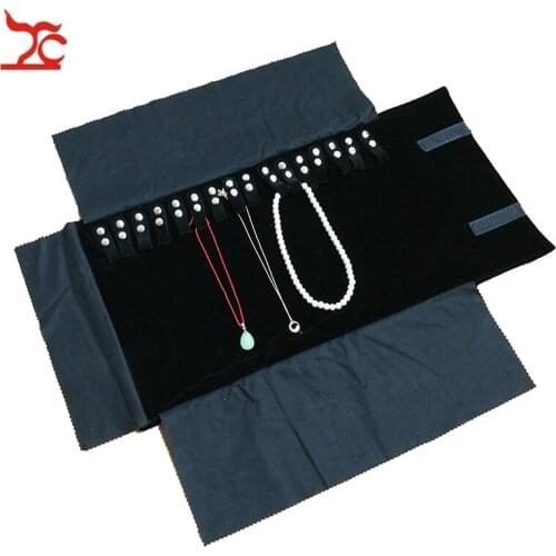 Brand New Black Leatherette Necklace Roll Bag Exhibition Jewelry Pendant Bracelet Chain Organizer Display Roll Bag 29*10cm