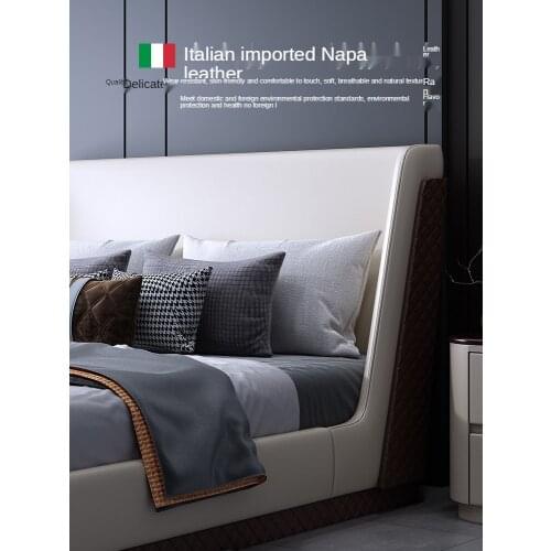 Master bedroom Italian minimalist leather high backrest bed simple modern 1.8M double bed