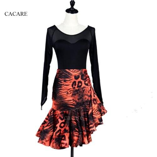 Latin Dance Dress Women Girls 2pcs Set Skirt Adult Costume Salsa Standard Dance Dresses Net Long Sleeve Brief Style CAD214