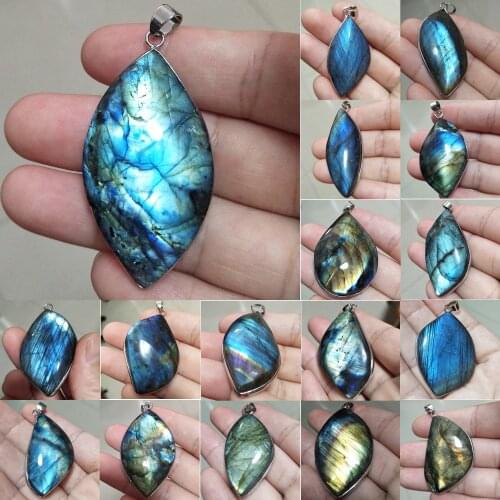 1Pcs Necklace Pendant Jewelry Gift for Men Women Irregular Shape Bead Natural Stone Gray Labradorite Pendant Fit Necklace K2048