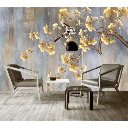Custom wallpaper 3d hand-painted ginkgo tree rich and beautiful flower and bird TV background wall living room bedroom фотообои