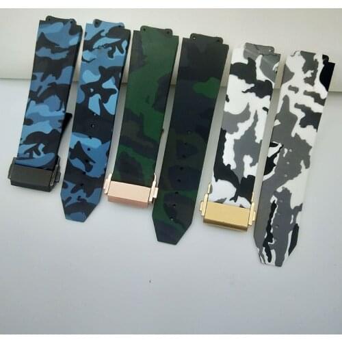 Watchband for HUBLOT Silicone Camouflage Watch Strap Band for HUBLOT big bang sports 25mm*17mm waterproof bracelet 22mm clasp