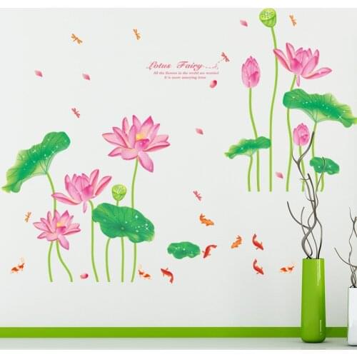 Self-adhesive Lotus Wall Stickers Living Room Sofa Backdrop Wall Decoration Girl Room Decor Bedroom Flowers Decals for Furniture
