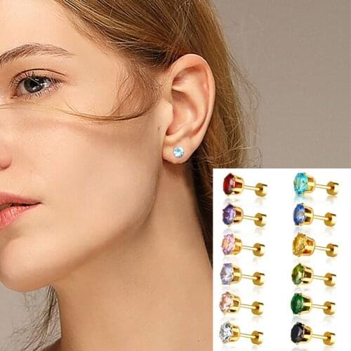 Cubic Zirconia Stud Earrings Round CZ Earrings for Women,Sensitive Ear Post 1piece