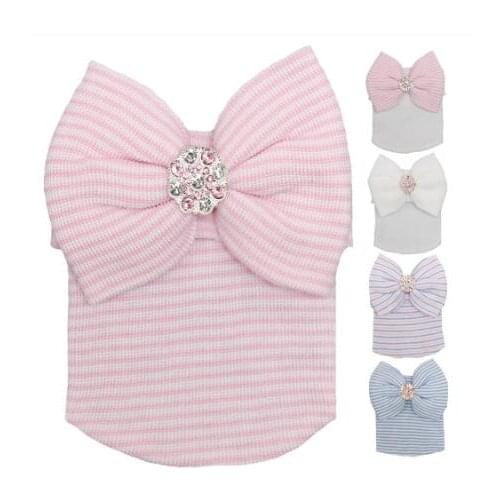 NEW Fashion Baby Newborn Girls crochet Infant Toddler Hospital Cap Soft Comfy 2017 New Bowknot Beanie Hat 5pcs/lot