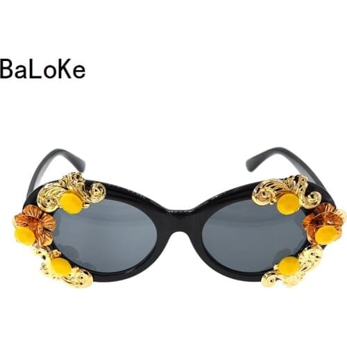 Baroque Retro Fashion Designer Crystal Flowers Cat Eye Sunglasses Women Personality Sun Beach Sunglasses Gifts