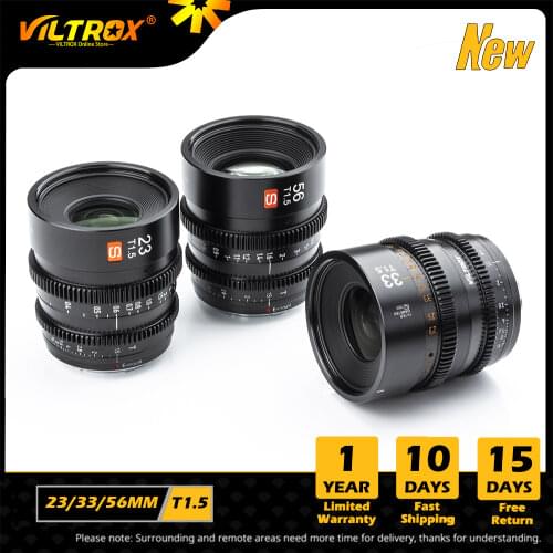VILTROX 23/33/56mm T1.5 E Cine Lens Large Aperture Manual Focus Compact Lens Filmmaking APS-C Lens for Sony E Mount Camera Lens