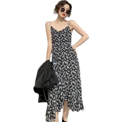Vintage Floral Dress Korean Fashion Summer Beach Sexy Spaghetti Strap V-Neck Midi Dress Plus Size Women Clothing Casual Dresses