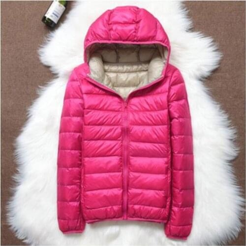 Womens Down Jacket Hooded Autumn Winter Ultra Light Down Jacket Women Coat Female Puffer Jacket Double-sided Wear