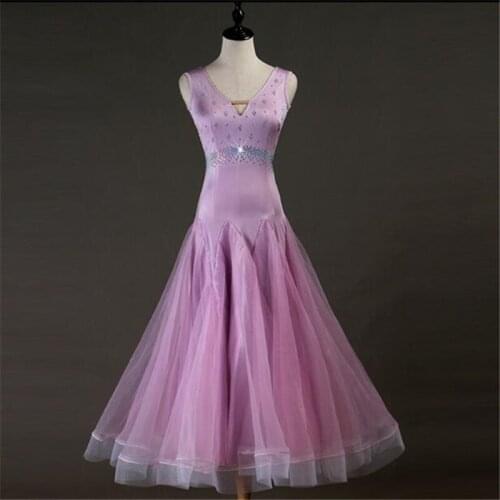 2019 Women New Pink Rhinestone Decoration Modern Dance Dress Team Competition Dance Costume Tap Dance Stage Dance Wear Dresses