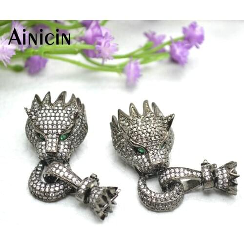 1pc Gun Black Color CZ Setting Leopard Head Clasp Connectors Fashion Women Jewelry Making Materials Animal Necklace Pendant