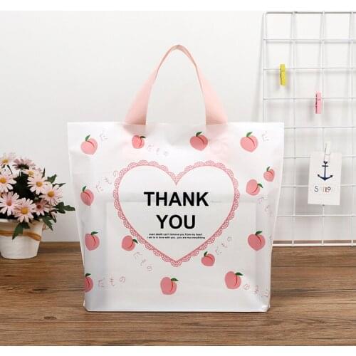 30x25x6cm Peach " Thank You'' Print Thick Large Plastic Shopping Gift Clothing Packaging Plastic Gift Bag With Handle 10pcs