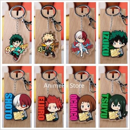 20 pcs/lot My Hero Academia Acrylic Keychain Toy Figure Izuku Midoriya Bakugou Bag Pendant Key Ring Gifts