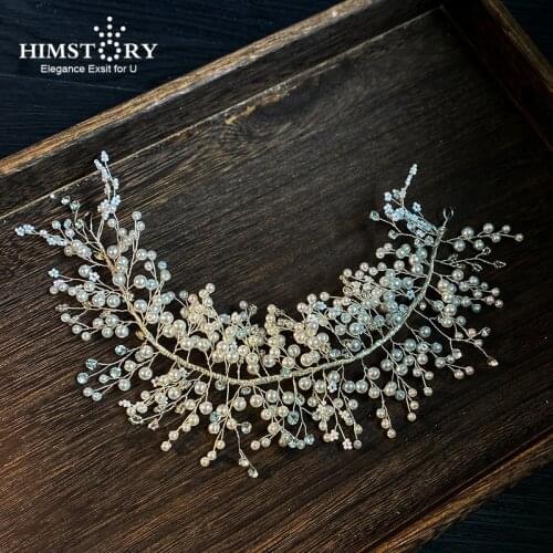 HIMSTORY Pearl Hairband Bride Head Jewelry Wedding Accessories Pearl Tiara Headband Womens Jewelry