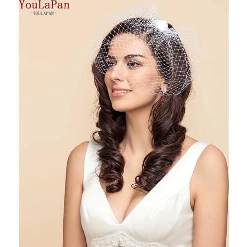 YouLaPan VA02 White Veil on the Head Birdcage Veil with Flower Short Wedding Veil Luxury Veil Communion Veil