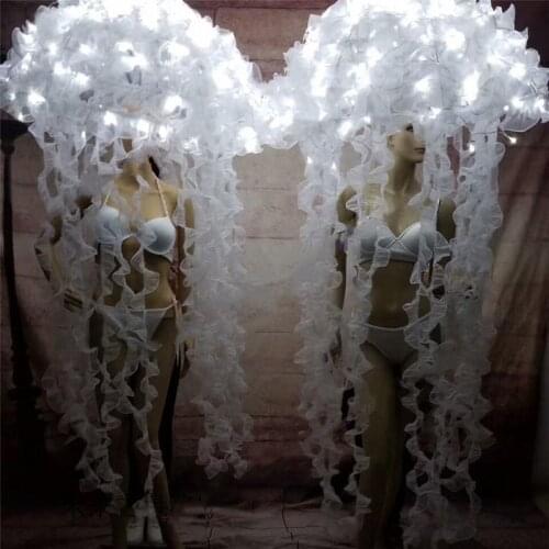 White led Jellyfish costumes ballroom dance dj singer led dress luminous headdress stage party show wear cloth birthday gift