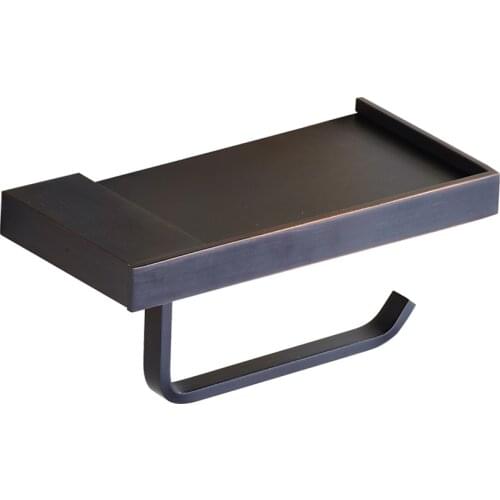 Retro Roll Paper Holder Rack Toilet Black Copper Tissue Shelf Holders Bathroom Accessories Mobile Phone Placement Plate