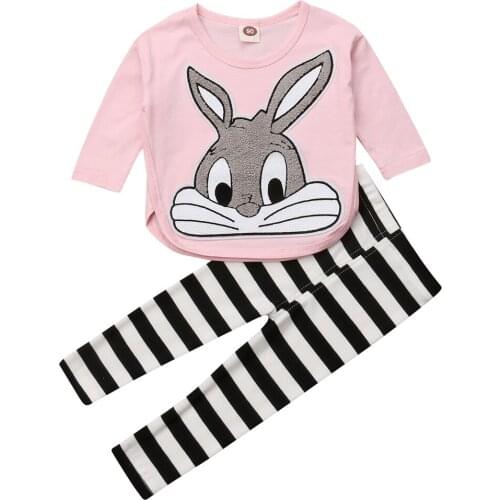 Kids Baby Girls Bunny Clothes Tops T Shirt + Striped Pants Tracksuit Outfits 6M-5T