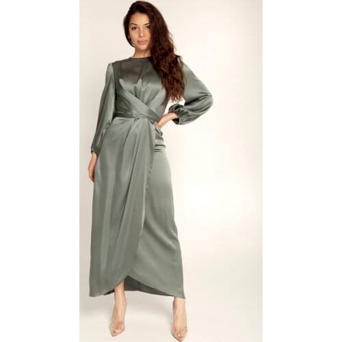 Elegant Dubai Satin Party Dress Women Muslin Slim Kimono Jubah Maxi Abaya Dresses Islamic Clothing Elbise Kuftan Turkish Vestido