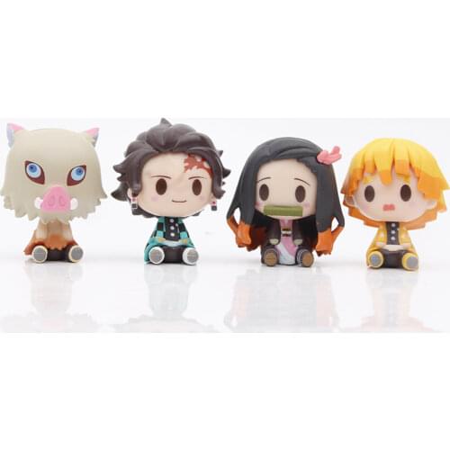 4 Pcs/Set Anime Demon Slayer Figure Sitting Tanjiro Inosuke Zenizu Figurine PVC Nezuko Action Figures Movie Model Toys Doll
