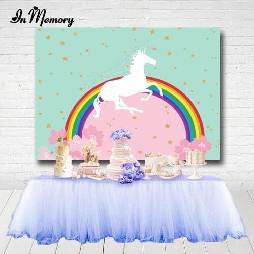 InMemory Mint Pink Theme Photography Backgrounds Gold Little Stars Unicorn Party Girls Baby Shower Birthday Party Backdrops
