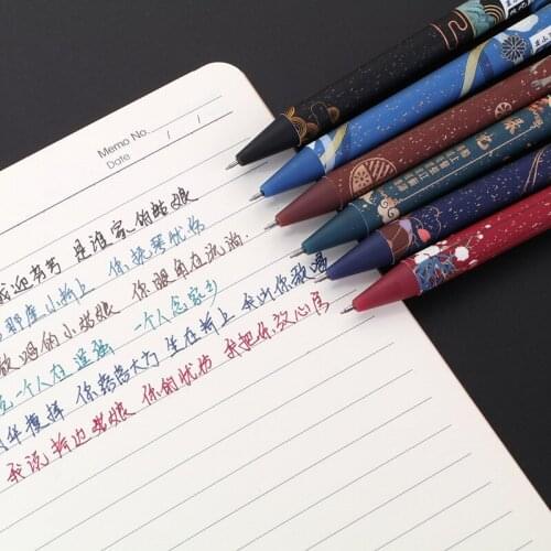 Gel Pen Creative Wind Retro Push Ball Pen Color 0.5mm Student Hand Account Pen Signature Pen Stationery Kawaii School Supplies