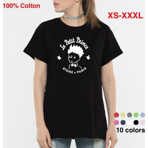 BLINGPAW Minimalist Le Petit Prince The Little Prince Letter Print T-shirt Cotton Unisex Top&Tees Summer Tee Shirts