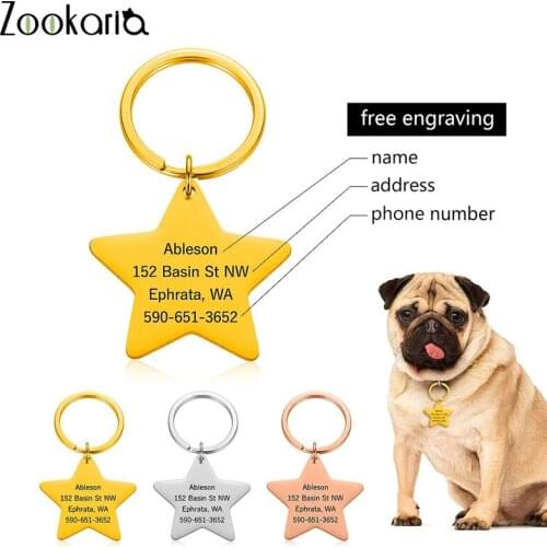 Anti-lost Pet ID Tags for Cats and Dogs Personalized Dog ID Tags Pentagram Collar Accessories Dog Tag Engraved Tel Sex Name Tag