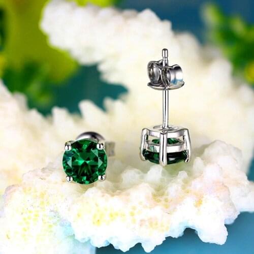 8mm Round Emerald Green Stone Earrings Cute Female Charm Sterling Silver Wedding Earrings For Women Vintage Double Stud Earrings
