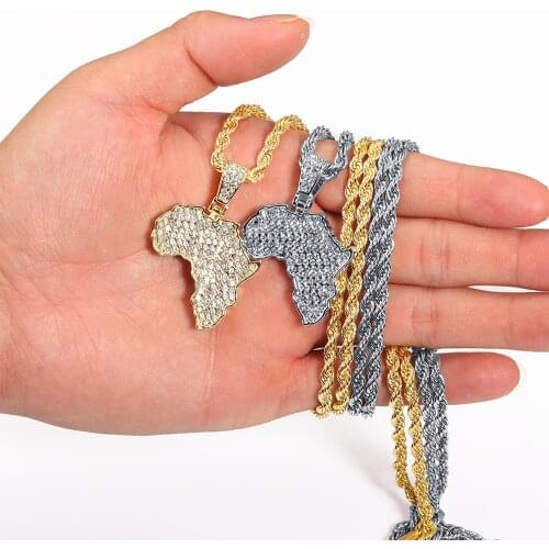 Africa Map Pendant Necklace Women Men Silver Color/Gold Color Ethiopian Jewelry Wholesale African Map Hiphop Item