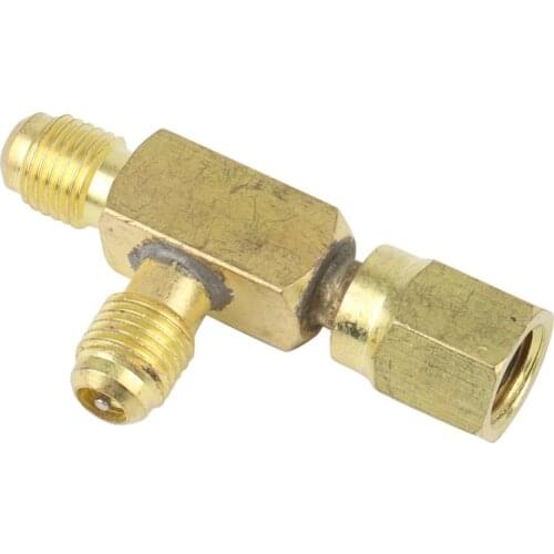 Brass Tee Adapter Converter 1/4inch Male and Female SAE Flare Swivel Connector Auto Air-Conditioning Installation