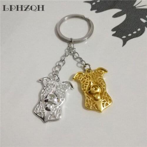 LPHZQH Fashion Staffordshire Terrier Pit Bull Car Key Chain Women Handbag Pendant Charm Accessories Key Ring Jewelery Steampunk
