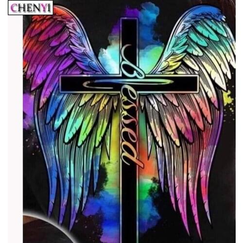 CHENYI 5D DIY Diamond Painting Religious Jesus Wings Full Round/Square Diamond Embroidery Cross Stitch Needlework Home Decor Art