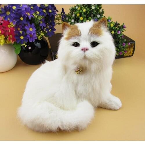 Lovely cat about 17x16cm furry fur bell cat ,sound miaow cat model decoration gift h1322