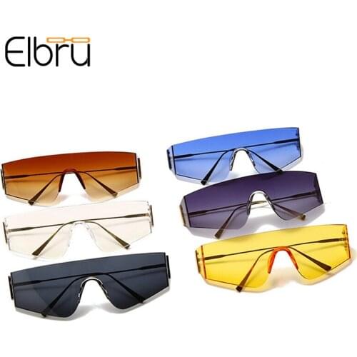 Elbru Fashion One-piece Rimless Sunglasses Men Women Outdoor Driving Spectacles Ultralight Colorful Eyewear Clear Lens Sunshades