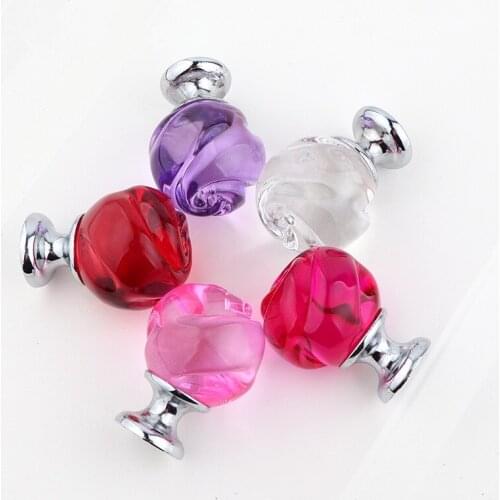 Fashion Creative Flower type glass crystal purple clear red pink drawer shoe cabinet tv cabinet cupboard dresser knob handle
