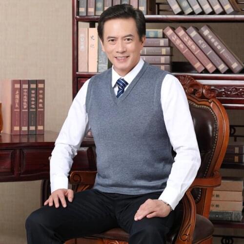 Mens solid color thick cashmere sweater vest autumn & winter male v-neck casual sleeveless warm wool sweater pullovers