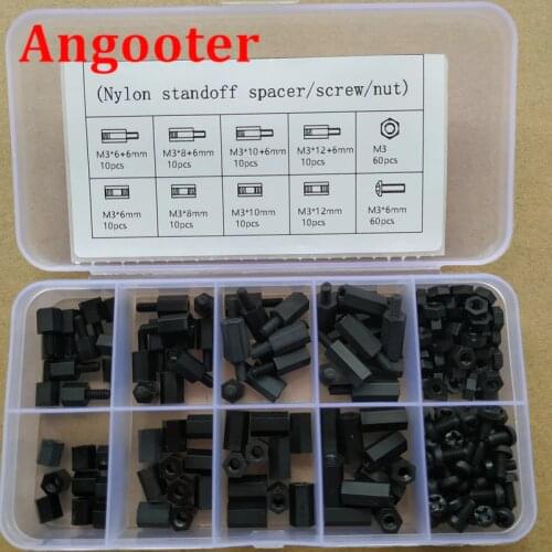 200pcs M2 M2.5 M3 Black Standoffs Nylon Spacer Hex Column Screws Nuts Assortment Mix Kit Threaded Pillar