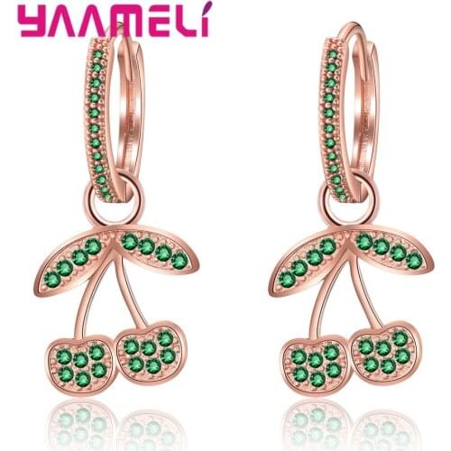 New Fashion Sweet Long Pendant Girl Gift Korea Jewelry Cherry Fruit Simple Earrings for Women CZ Full Paved Dangle Earrings