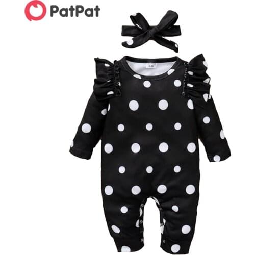 PatPat New Arrival Spring and Autumn 2021 Baby Girl Sweet Polka dot Jumpsuits Baby Rompers Baby Girl Clothing