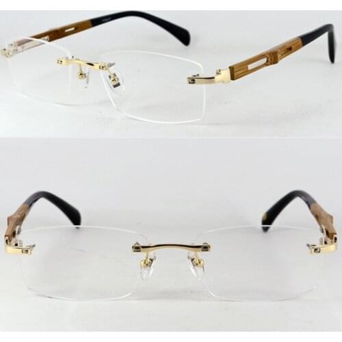 Pure Titanium Wooden Hand Made Rimless Eyeglass Frames Luxury Myopia Rx able Men Women Glasses Spectacles Top Quality